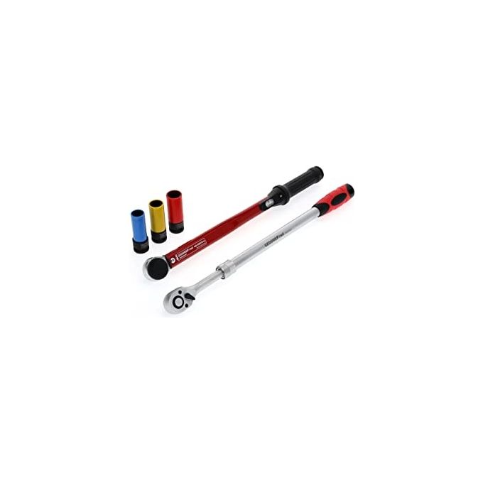 GEDORE Red 3300187 Set per cambio ruote 3 pezzi chiave dinamometrica 40-200 Nm cricchetto telescopico boccole 17 19 21 mm colore Nero-Rosso