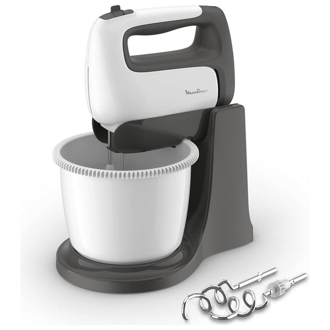 Moulinex HM4641 Prep'Mix Sbattitore Elettrico 500W 5 Velocita' Turbo Ciotola Auto-Rotante 2.5 L Fruste e Ganci in Acciaio Inox colore Bianco
