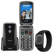 Brondi 8015908810301 Amico Sicuro Plus Telefono Cellulare Dual SIM 2.8'' Tasto SOS Braccialetto SOS Base Ricarica colore Nero