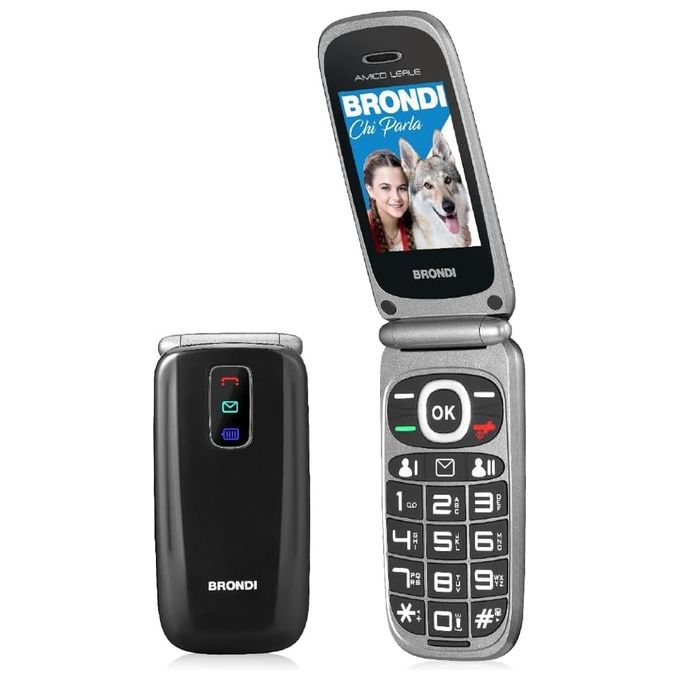 Brondi B0D7J5GC71 Amico Leale Telefono Cellulare per Anziani Dual SIM Display 2.4'' Tasto SOS Bluetooth colore Nero Metal