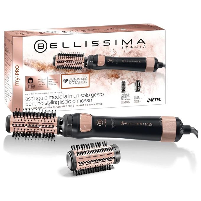 Bellissima 11739 My Pro Revolution Spazzola ad Aria Calda 1000 W Ceramica Rotazione Automatica Ionizzatore 2 Spazzole 40 50 mm colore Nero Rose Gold
