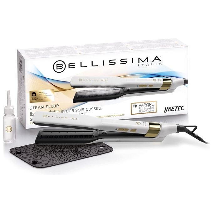 BELLISSIMA 11808 Steam Elixir Piastra per Capelli a Vapore Ceramica Argan 4 Temperature 170°C 230°C 235 W colore Bianco