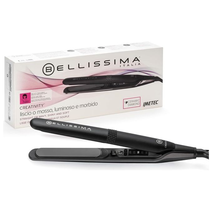 Bellissima 11874 Imetec Piastra Creativity per Capelli Lisci o Mossi con Rivestimento in Ceramica Diamond 5 Temperature Regolabili da 150 a 230°C Piastre Flottanti Riscaldamento Rapido Cavo Girevole 1,8 m colore Nero Rosa