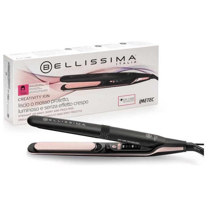 Bellissima 11875 Creativity Ion Piastra per capelli Ionizzatore Ceramica Diamond Cheratina 5 Temperature 150 230°C Funzione Memory colore Nero Rosa