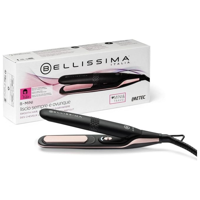 Bellissima 11877 B MINI Piastra per capelli da Viaggio Ceramica 200°C Multivoltaggio colore Nero Rosa