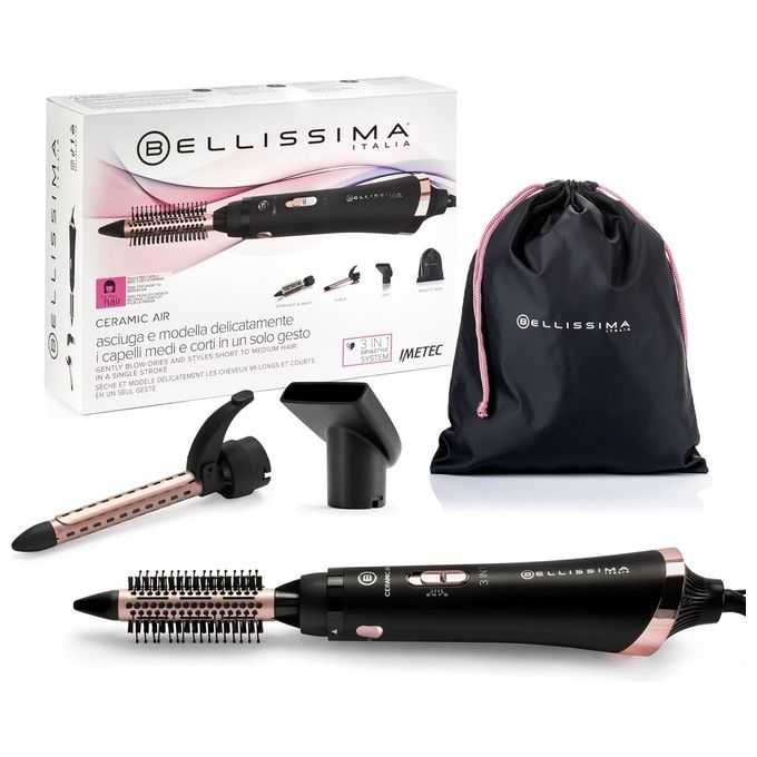 Bellissima Imetec 11886 Ceramic Air Modellatore aria calda 3 in 1 800 W 2 temperature 2 velocita' rivestimento ceramico getto aria fredda colore Nero Rosa