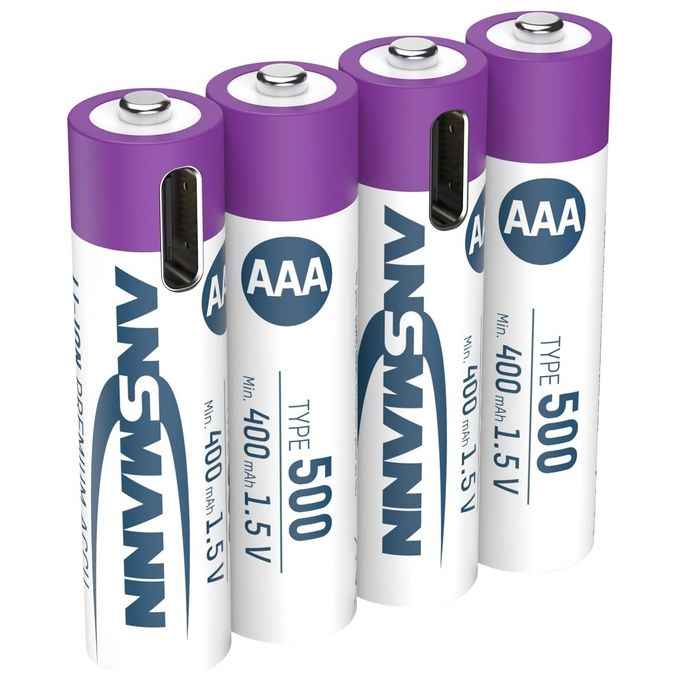 Ansmann Lithium Akku Micro AAA 400mAh  Cable 4 Pezzi