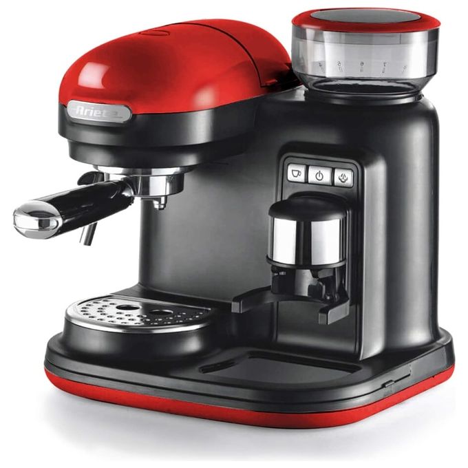 Ariete 1318 - Macchina per Espresso con Macinacaffe' Integrato Moderna Cappuccinatore Montalatte 1080W Rosso-Nero