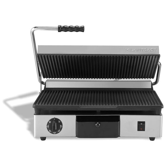 MILAN-TOAST 491061 Piastra per Panini Professionale Doppia Rigata in Ghisa con Rivestimento Ceramico 2800 W Temperatura Regolabile fino a 300°C colore Nero
