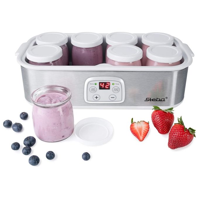 Steba JM 3 Yogurtiera 8 vasetti in vetro da 180 ml 1,4 L Timer 1-48 ore 25 W colore Acciaio inox-Bianco