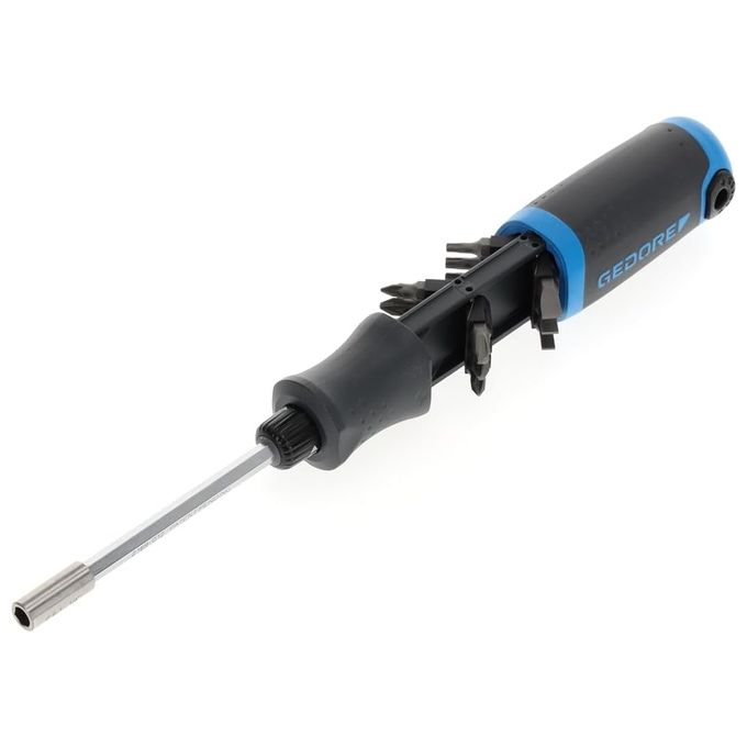 GEDORE 2169-012 SilentGEAR Cacciavite a caricatore con funzione a cricchetto 1-4'' con 12 punte SL PH PZ TX colore Blu