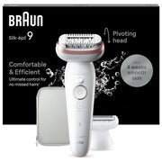 Braun 7500435225229 Silk-épil 9 Depilatore Elettrico con 40 Pinzette MicroGrip Wet and Dry Autonomia 50 Min colori Bianco Rosa