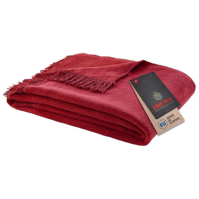 IBENA IB-2345-150-200-498-000 Braga Coperta con Frange 58% Cotone 35% Poliacrilico 7% Poliestere 430 g-m² Antistatica Lavabile a 30° colore Rosso