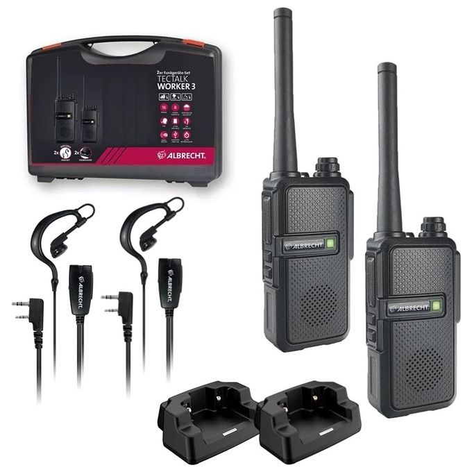 Albrecht 29825 Tectalk Worker 3 Walkie Talkie Robusti con 16 Canali PMR446 Portata fino a 10 km Batteria Ricaricabile 2200 mAh Resistente alla Polvere e agli Spruzzi colore Nero
