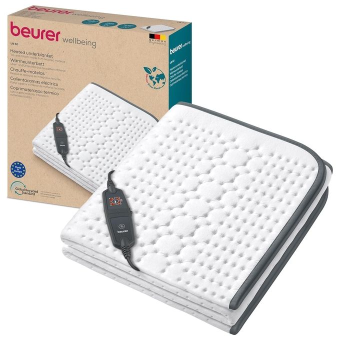 Beurer UB 60 Green Planet Scaldaletto Coprimaterasso Termico Singolo 150x80 cm 60 W 4 Livelli di Temperatura Lavabile colore Bianco
