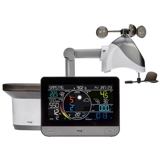 TFA-Dostmann 35.8003.01 View Pro Stazione Meteo WLAN con WiFi Previsioni 7 Giorni Sensore Esterno Anemometro Pioggia Temperatura Umidita' Pressione colore Nero