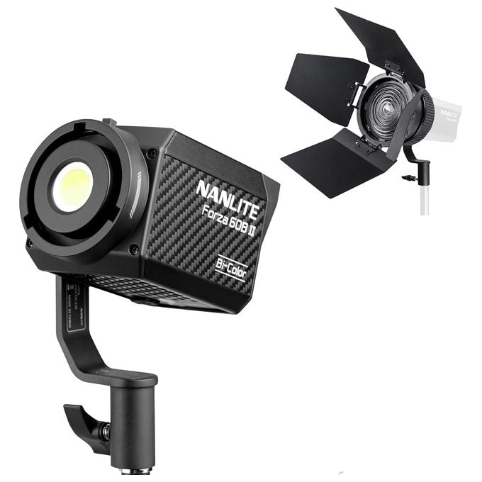 NANLITE 789021 FORZA 60B II Faretto LED Bi-Color 2700-6500K CRI 96 TLCI 98 12 Effetti Luce Alimentazione a Batteria con Adattatore Bowens e Valigetta colore Nero
