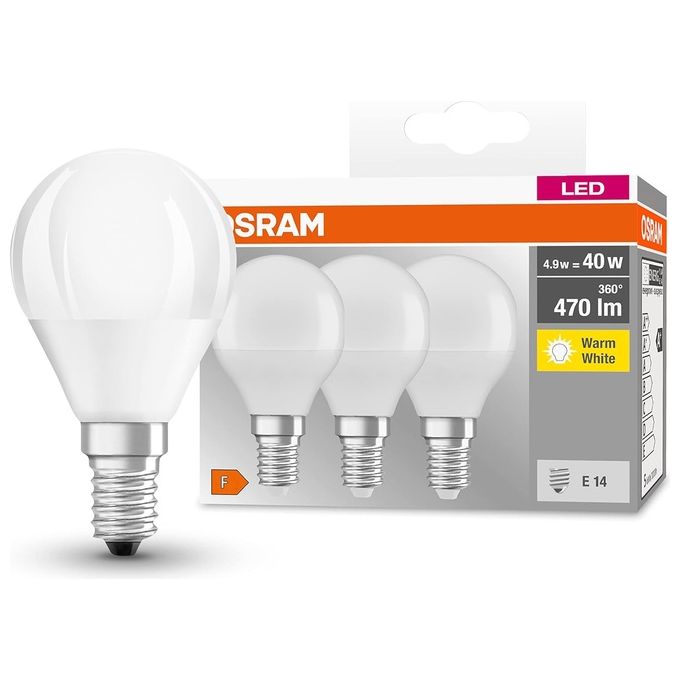 Osram 4058075090507 Classic Lampadina LED Smerigliata E14 4.9W 470lm 2700K Luce Calda Bianco Caldo confezione da 3