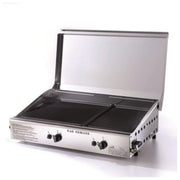 Ompagrill 8006339417146 Plancha Double Piastra di Cottura a Gas Doppia Griglia in Ghisa e Acciaio Inox 2 Bruciatori 6 kW colore Inox satinato