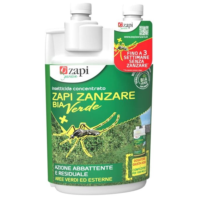 ZAPI BIA VERDE Insetticida Concentrato per Zanzare e Insetti Volanti e Striscianti Azione Abbattente e Residua Fino a 3 Settimane 1 Litro colore Verde