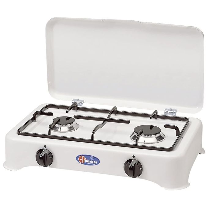 CFParker 5326CBGP Fornello a Gas 2 Fuochi GPL Bruciatore 1.5 kW e 2.0 kW Griglia Acciaio Smaltato colore Bianco