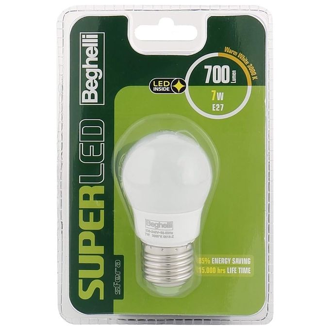 Beghelli Lampadina a Led Sfera 7E e27 3000k Superled Luce Calda 700Lumen