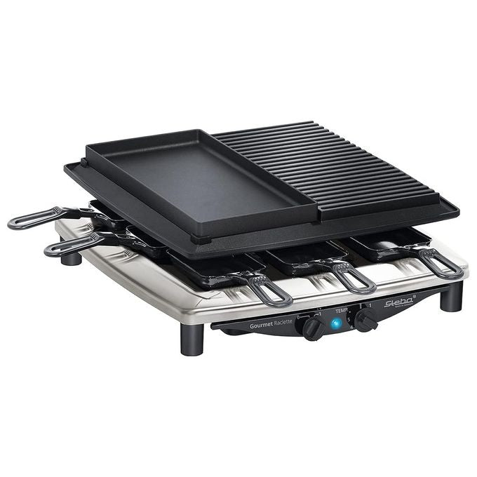 Steba 622300 RC 4 Plus Deluxe Raclette Grill 8 padelle acciaio inox pietra naturale e alluminio antiaderente colore Nero