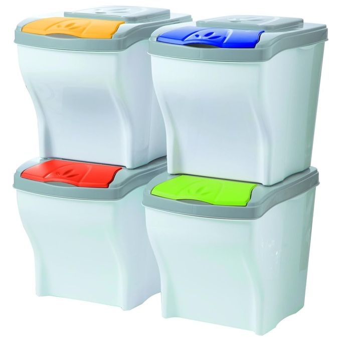 Bama 40300 Poker Pattumiera per Raccolta Differenziata 4 Pezzi 20 lt Ciascuna Componibile Sovrapponibile colore Assortiti