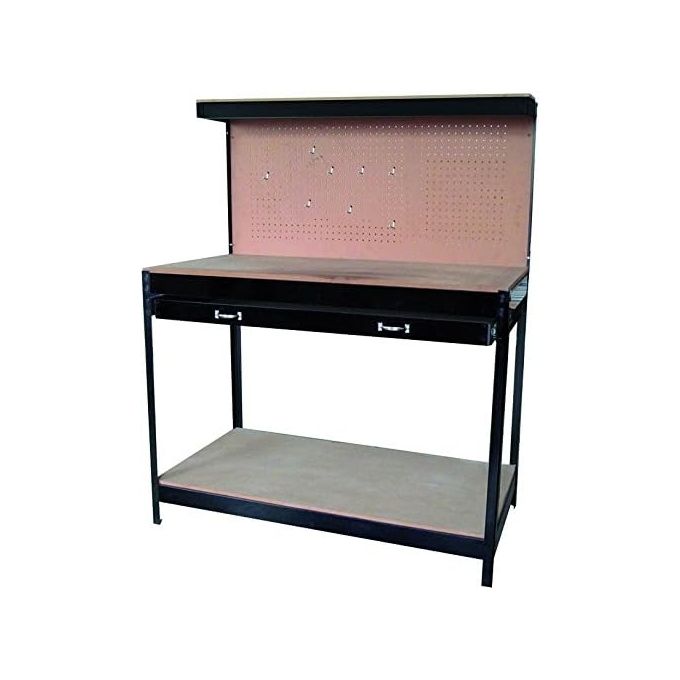 Vigor VBL-1 Banco da Lavoro Acciaio Verniciato con Cassetto Pannello Forato 8 Ganci Piano MDF 100 Kg 120x60x150 cm