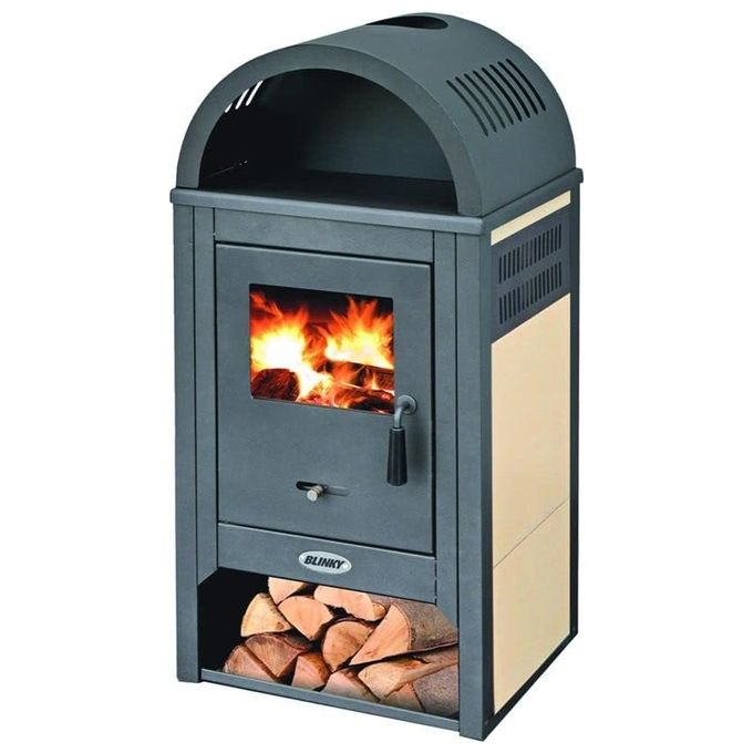 BLINKY 8011779398429 Vienna Stufa a Legna 10 Kw Fianchi in Ceramica Refrattaria Porta con Vetro Attacco Tubo 13 cm colore Avorio