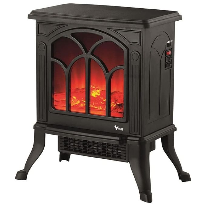 Vigor 9793605 Ignis Stufa Elettrica Caminetto Resistenza Ceramica 1500 W Effetto Fiamma Termostato Regolabile Protezione Surriscaldamento
