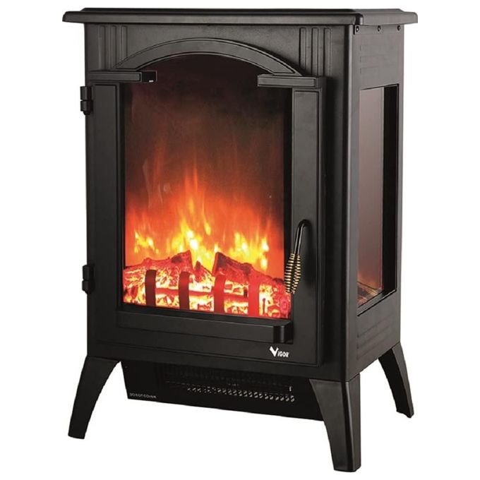Vigor 9793610 Vatra Stufa caminetto elettrica 2000 W con effetto fiamma termostato regolabile protezione surriscaldamento colore Nero
