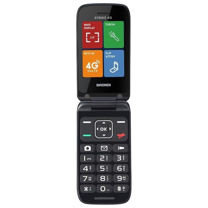 Brondi BROSTRIKE4GGR Strike Telefono Cellulare Clamshell Flip Attivo 4G Dual SIM Display 2.8'' Bluetooth 5.0 colore Dark Grey