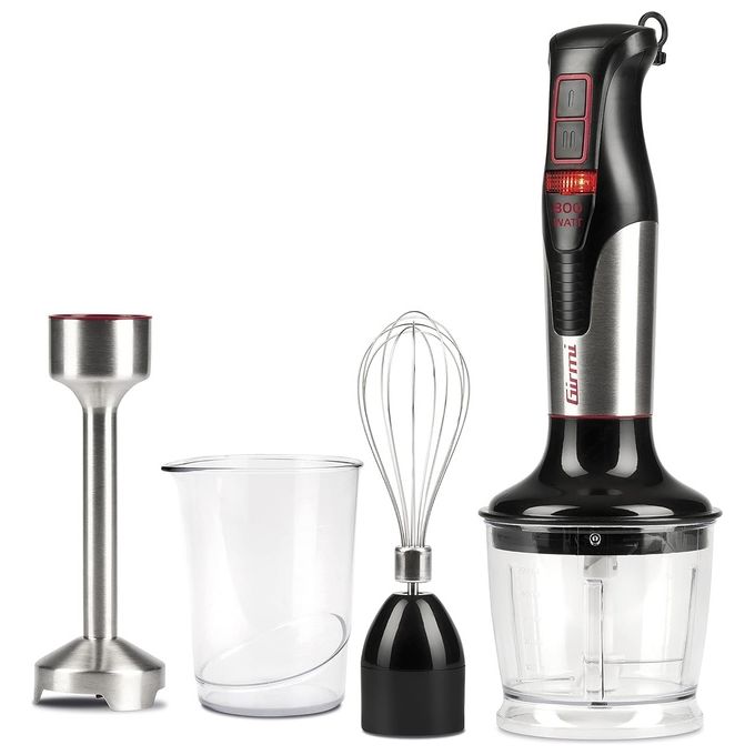 Girmi MX3900 Mixer a Immersione 3in1 800W 4 Lame Fusto Inox 19cm 2 Velocita' con Kit Accessori colore Nero