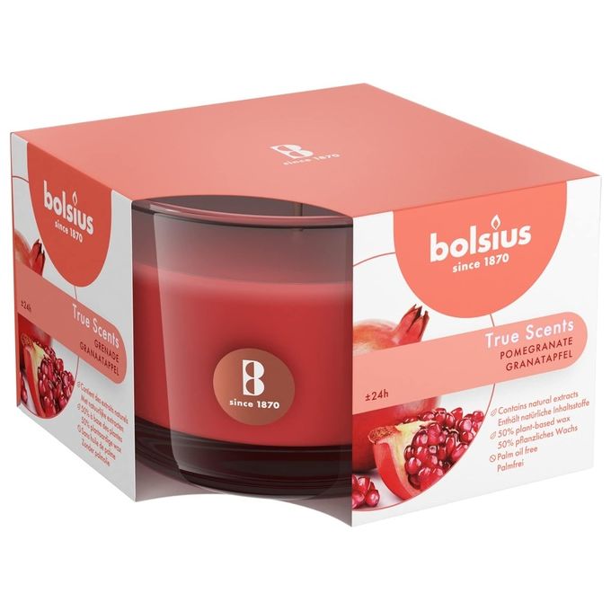 Bolsius 101926170415 True Scents Candela Profumata in Bicchiere di Vetro Melograno 24h colore Rosso