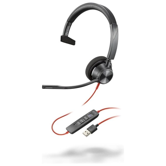 Poly S55255088 Blackwire 3310 Cuffie Monaurali USB-C con Adattatore USB-A Certificata per Microsoft Teams colore Nero
