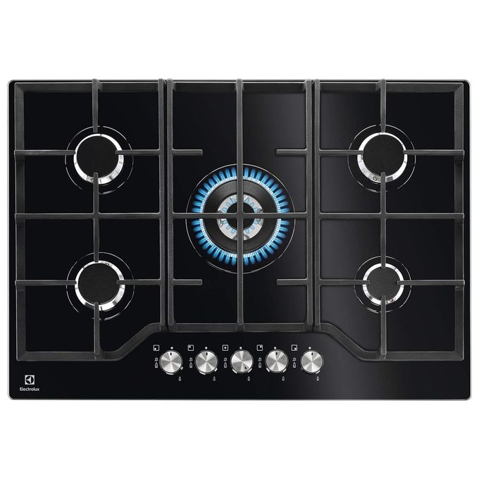 Electrolux EGG7536K Serie 600 Piano cottura Gas 74 cm 5 fuochi SpeedBurner Gas on Glass Griglie in Ghisa colore Nero