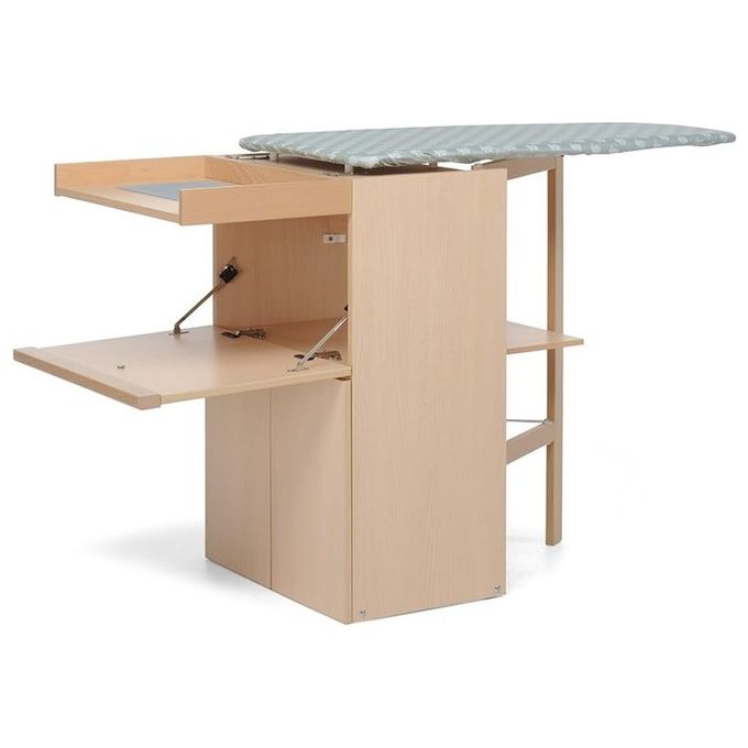 Foppapedretti 9900330103 LoStiro Mobile Asse da Stiro a Scomparsa in Legno con Ruote Ripiano Biancheria colore Naturale