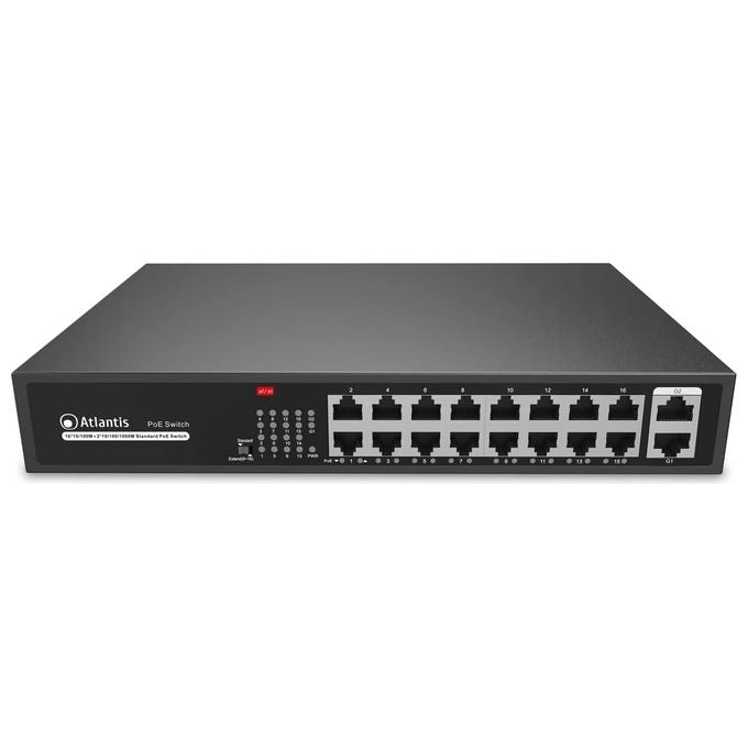 Atlantis A02-G18P16-200W NetPower Switch Non Gestito 18 porte 16 PoE Fast Ethernet 10-100 185W 30W per porta Rack 19'' colore Nero