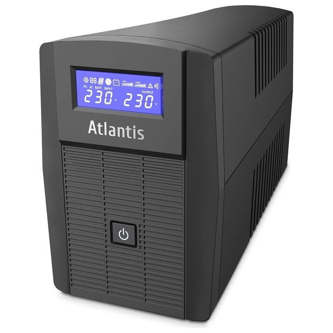 Atlantis A03-HP1003 Gruppo di Continuita' UPS Line Interactive Onda Sinusoidale Pura 800VA 480W AVR Display LCD USB-HID 2 Schuko Batteria 12V 9Ah