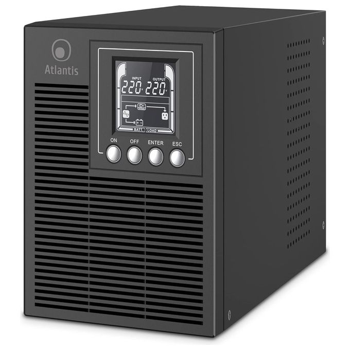 Atlantis A03-OP1002 UPS Online Gruppo di Continuita' Server Doppia Conversione 1000VA 900W Tower Onda Sinusoidale 4 IEC LCD USB EPO Slot SNMP 2x12V 9Ah colore Nero