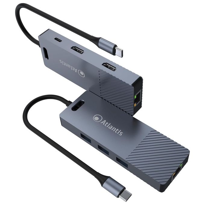 Atlantis A04-TC_DK48 Docking Station USB-C Dual HDMI 2.0 4K LAN Gigabit 3x USB 3.0 PD 85W colore Grigio