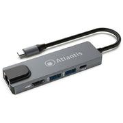 Atlantis A04-TC_LANHD+PU Mini Docking Station USB-C HDMI 1.4 LAN Gigabit 2x USB 3.0 1x USB-C PD 85W 1920x1080 60Hz cavo 18cm colore Grigio