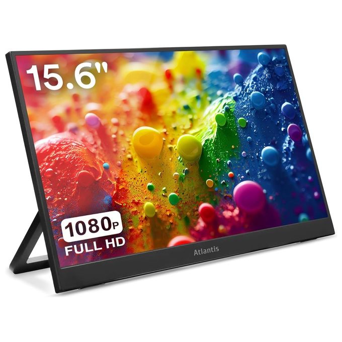 Atlantis A05-P156WP Monitor Portatile 15.6'' IPS Full HD 1920x1080 60Hz Mini HDMI 2x USB-C Speaker 2x1W Base Regolabile colore Nero