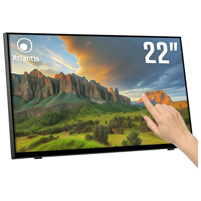 Atlantis A05-T22A-VHDM Monitor Touch 22'' IPS Full HD 1920x1080 10 Tocchi HDMI VGA DisplayPort Hub USB 3.0 VESA 100x100 colore Nero