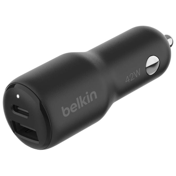 Belkin CCB005 BoostCharge Doppio Caricabatteria da Auto 42 W con USB-C 30 W PPS e USB-A 12 W colore Nero