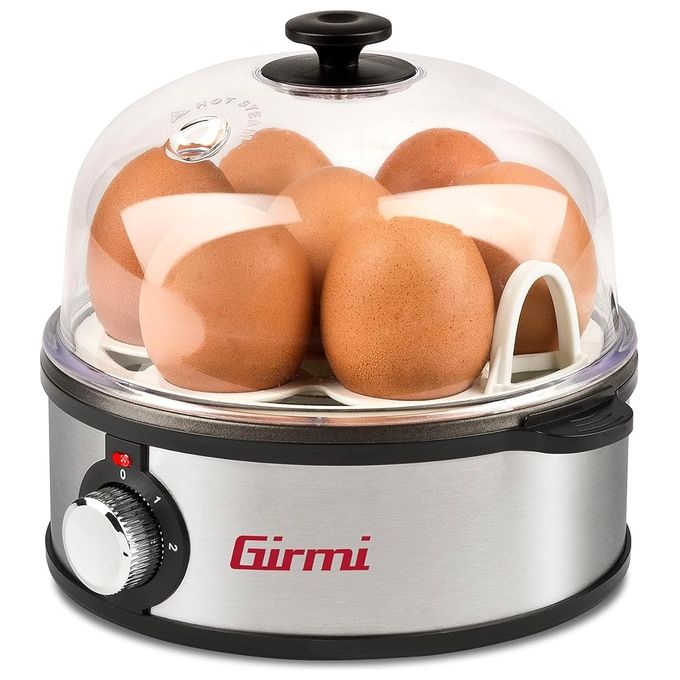 Girmi CU2500 Cuociuova a Vapore fino a 7 Uova 360W Cottura al Tegamino Piastra Antiaderente Corpo Inox colore Nero Acciaio Inox