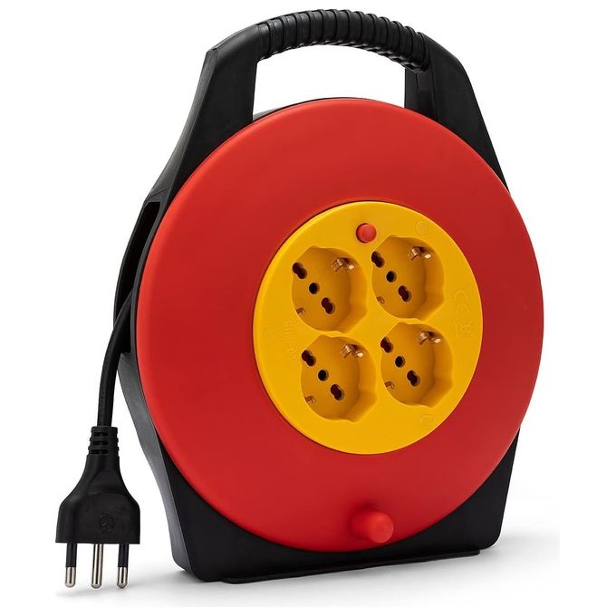 Velamp DOMREEL-10-IT Avvolgicavo 4 Prese Schuko 10 16A Cavo 10m 2200W Protezione Termica e Bambini colore Nero