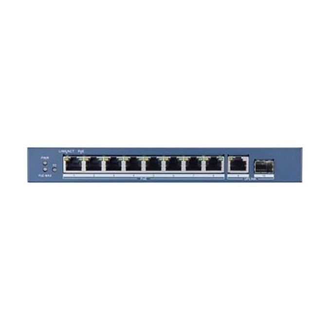 Hikvision DS-3E0510P-E Switch di Rete Non Gestito 10 Porte 8 PoE Gigabit 110 W 1 SFP Fibra Ottica colore Blu
