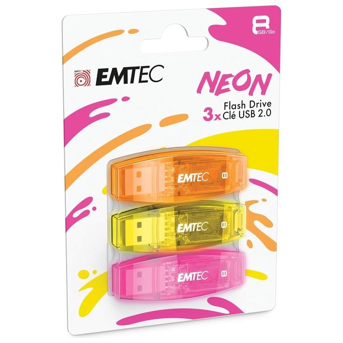 Emtec ECMMD8GC410P3NEO C410 Neon Chiavetta USB 2.0 8 GB Confezione 3 pezzi colore Arancione Rosa Giallo